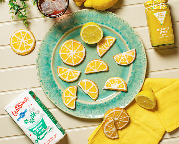 Lemon curd sugar cookies, decorated to look like a real lemon using Fondant icing