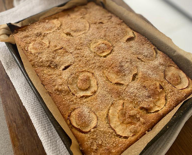 Picture of an apple and olive traybake cake