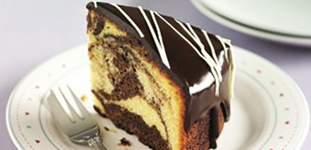 a slice of triple chocolate marble cake