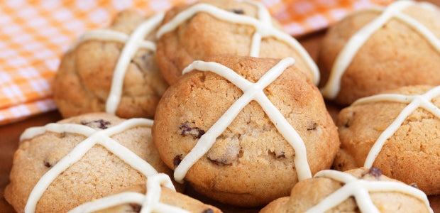 Hot cross cookies on a plate 