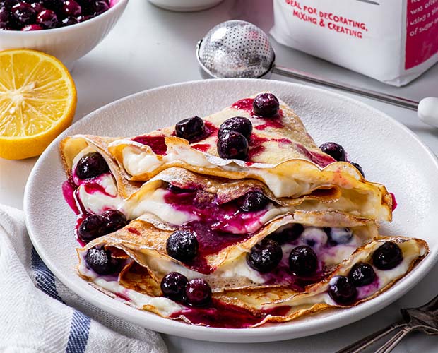 Gluten-Free Lemon Ricotta Crêpes with Blueberry Sauce Recipe