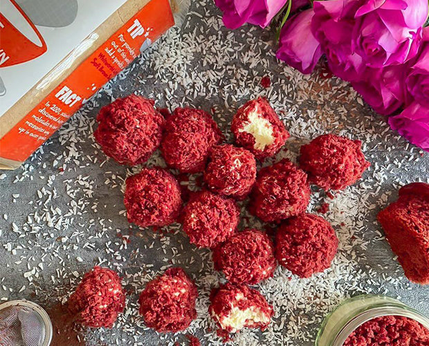 Handful of red velvet truffle balls 