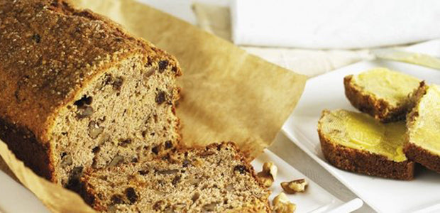 A banana and walnut loaf with brown sugar butter