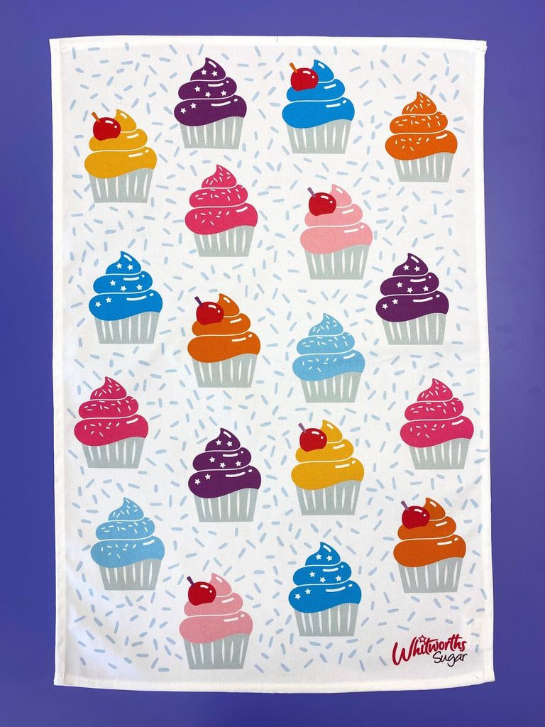 Cupcake and sprinkles design tea towel 