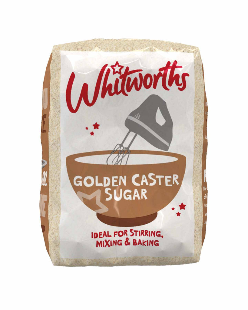Product shot of Whitworths Golden Caster Sugar 1kg bag