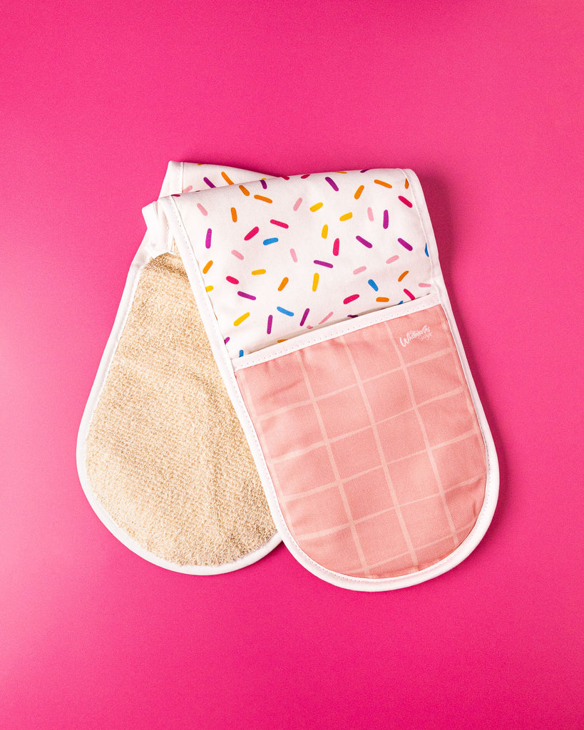 flat lay of Whitworths Sprinkles double oven glove