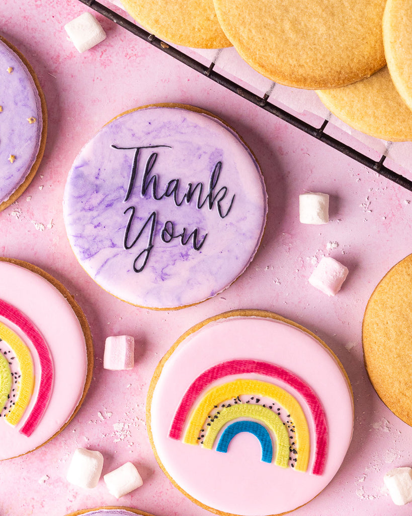 Cookie stamped with Thank you baking embosser