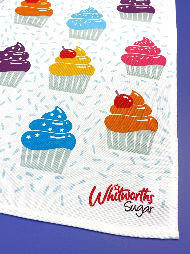 colourful cupcakes tea towel design