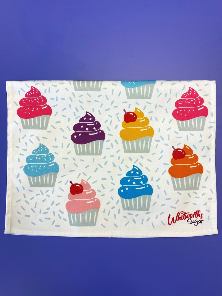 whitworths colourful cupcakes tea towel