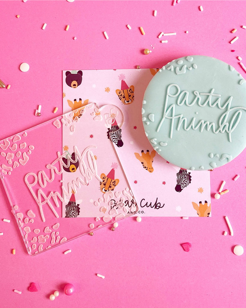 cookie embossed with party animal baking embosser